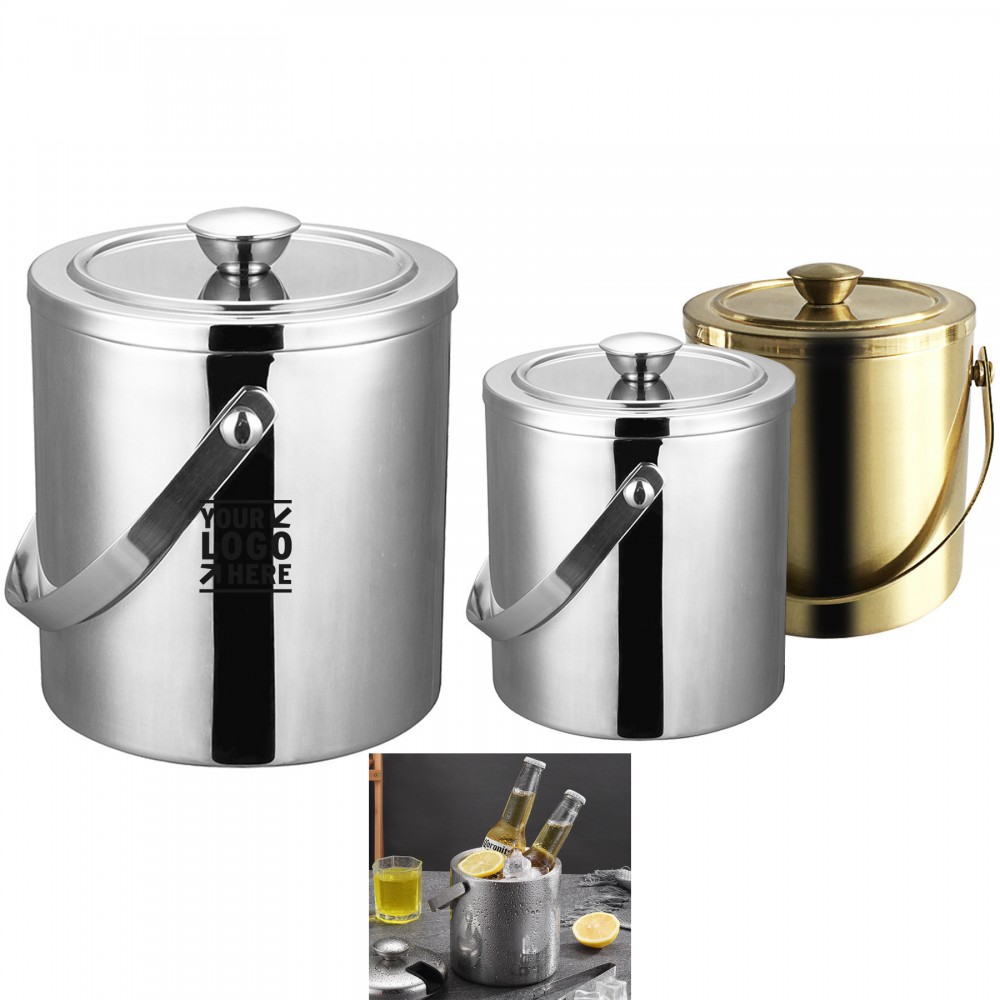 Custom 2L Double-Wall Stainless Steel Insulated Ice Bucket With Lid