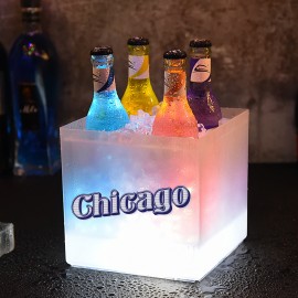 Square Double-Layer PP Glowing Ice Wine Bucket with Logo  Square Double-Layer PP Glowing Ice Wine Bucket with Logo