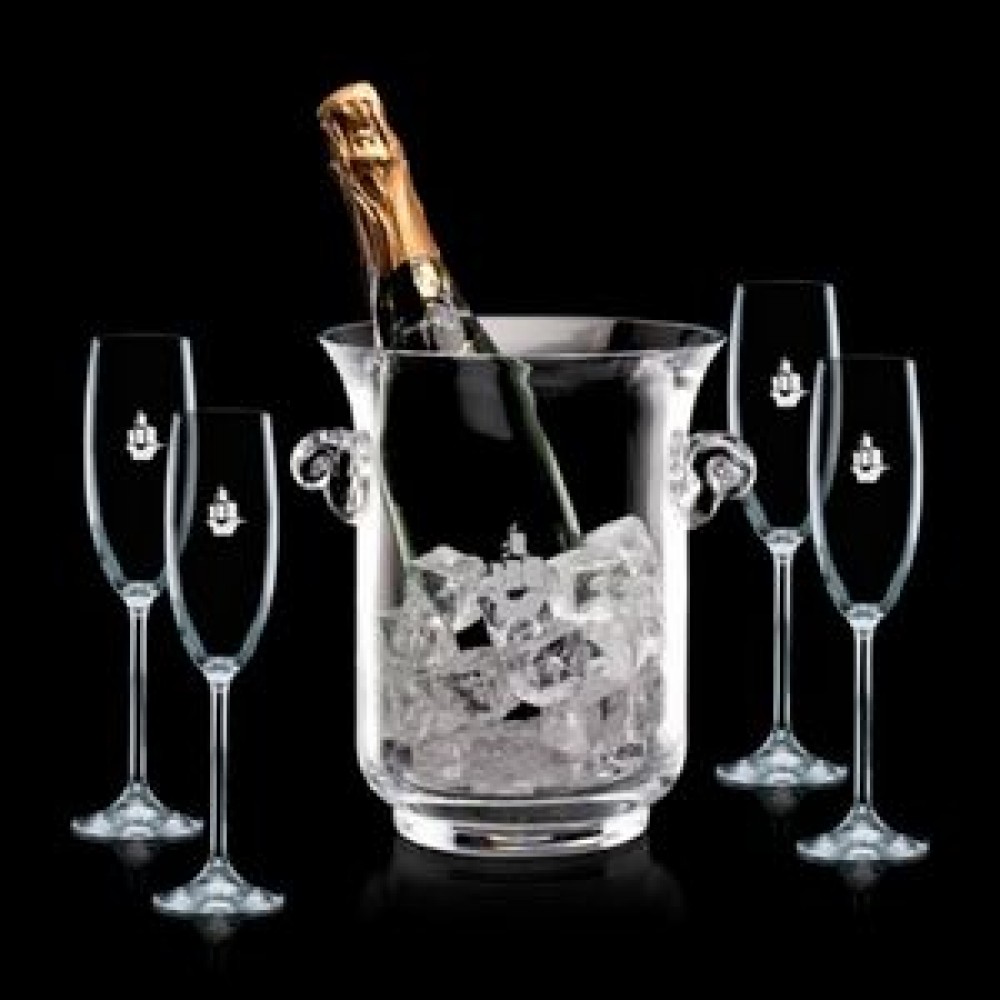 Lyndhurst Champagne Bucket & 4 Flutes Custom Engraved Lyndhurst Champagne Bucket & 4 Flutes Custom Engraved