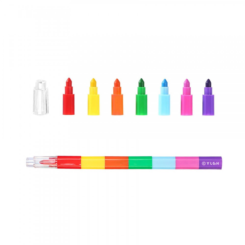 7 Colors Stackable Crayon Pen Custom Imprinted