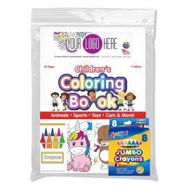 Logo Branded 24 Page Children's Coloring Book with Crayons  Logo Branded 24 Page Children