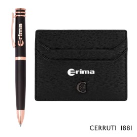 Cerruti 1881 Bond Card Holder & Austin Ballpoint Pen Gift Set - Black with Logo