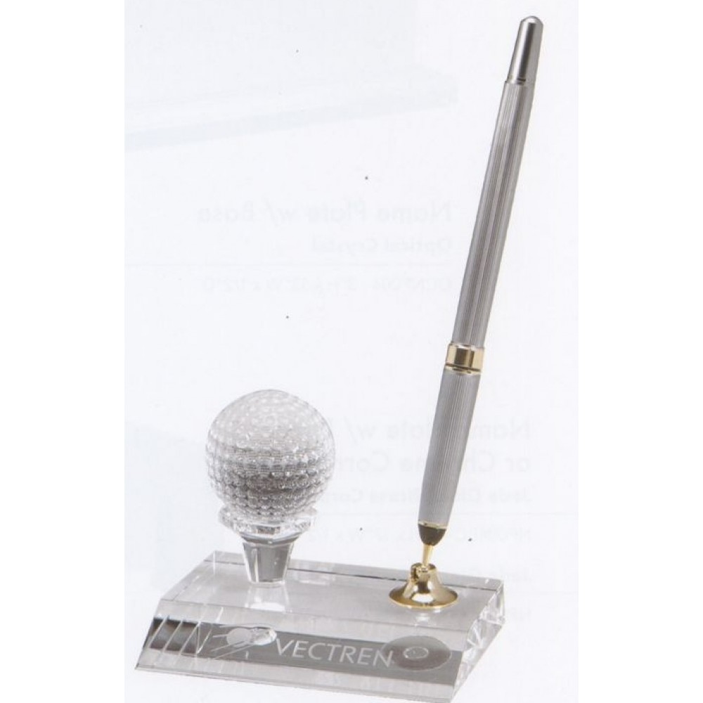 Logo Branded Optical Crystal Golf Ball Pen Set w/Silver Pen
