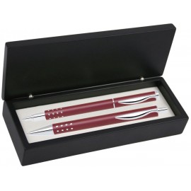 Dot Grip Pen Set Series- Red Pen and Roller Pen Set, Crescent Moon Shape Clip, black wood gift box Custom Imprinted