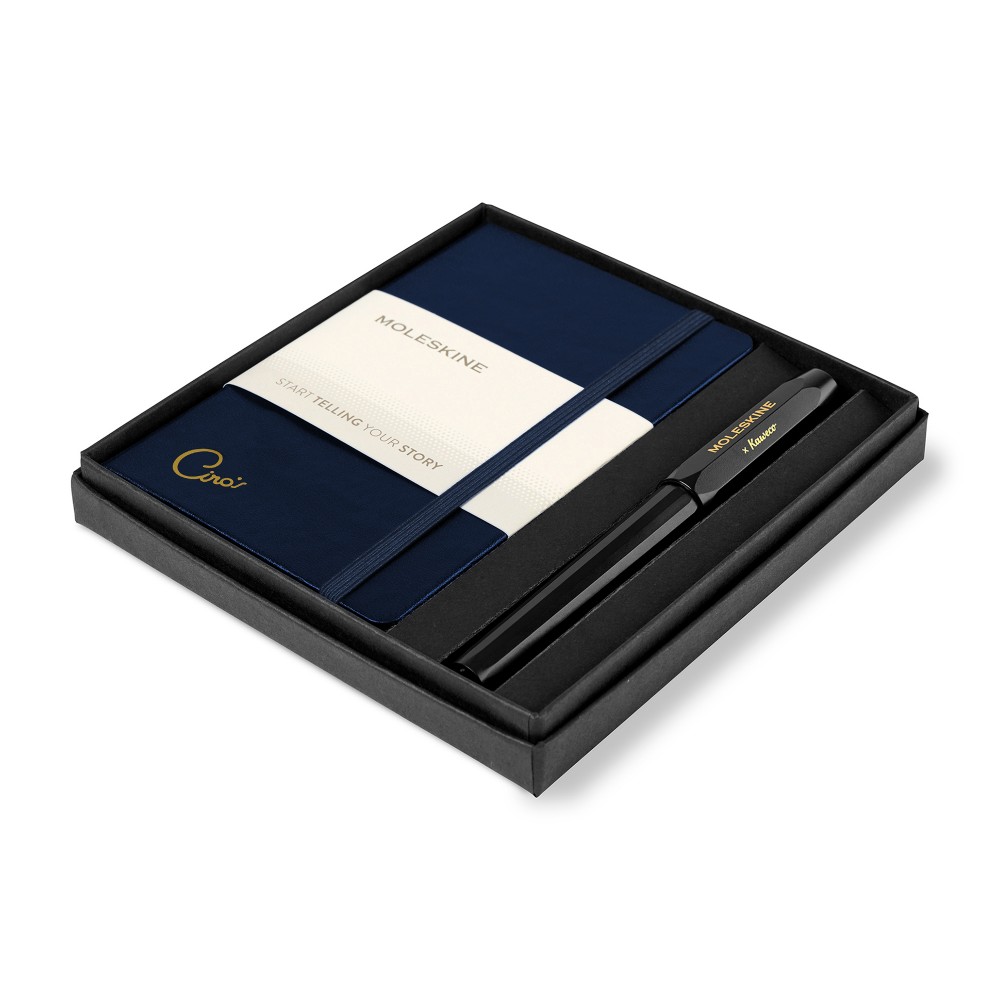 Moleskine Pocket Notebook and Kaweco Pen Gift Set - Sapphire Blue Logo Branded Moleskine Pocket Notebook and Kaweco Pen Gift Set - Sapphire Blue Logo Branded
