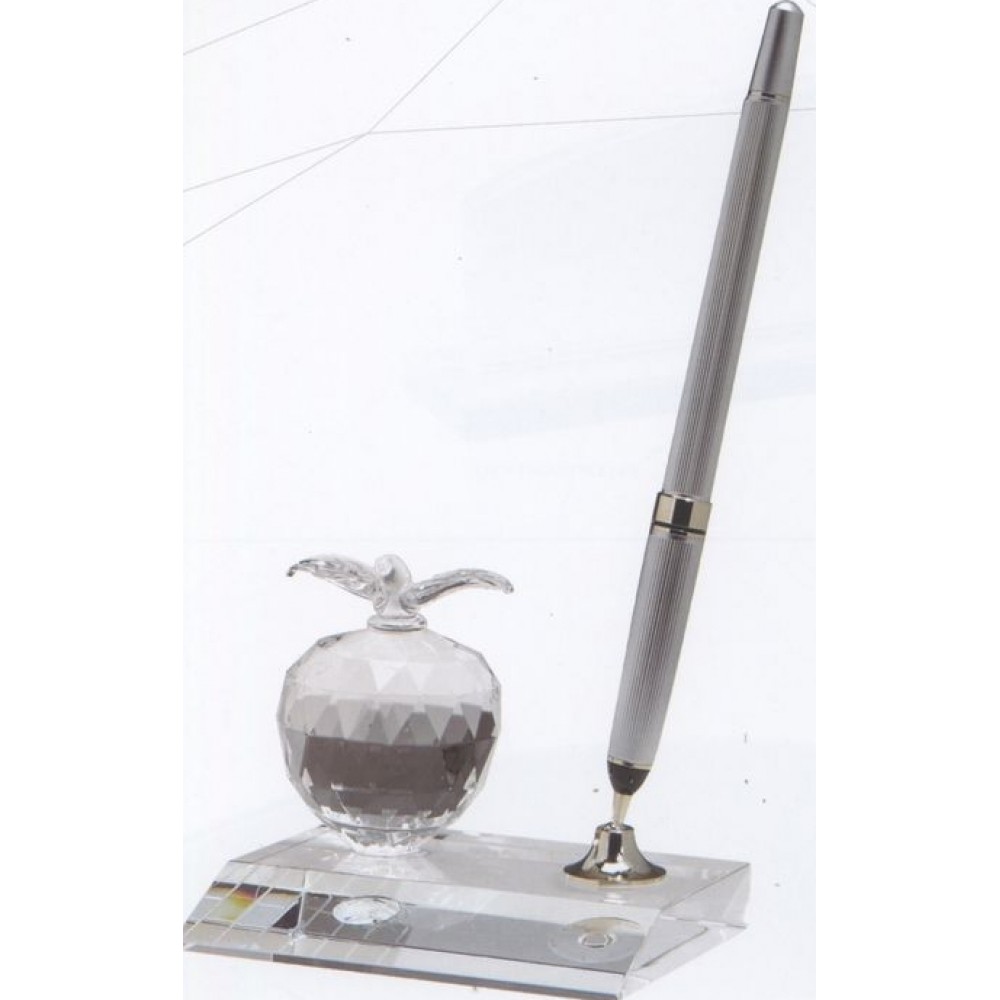 Custom Imprinted Optical Crystal Apple Pen Set w/Pearl White Pen