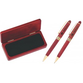 Rosewood Series Rosewood Ballpoint & Roller Pen Set with Logo  Rosewood Series Rosewood Ballpoint & Roller Pen Set with Logo