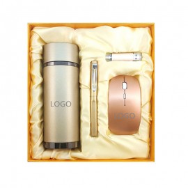 Custom Imprinted Wireless Mouse, Pen, 8G USB Drive & Vacuum Cup Gift Set