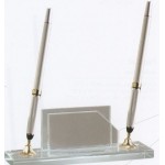 Jade Glass Pen Set w/Business Card Holder & 2 Silver Pens Custom Imprinted