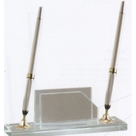 Jade Glass Pen Set w/Business Card Holder & 2 Silver Pens Custom Imprinted  Jade Glass Pen Set w/Business Card Holder & 2 Silver Pens Custom Imprinted