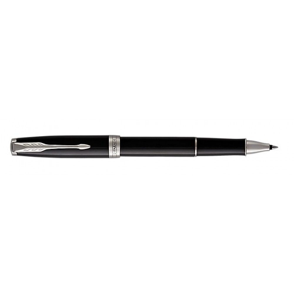 Custom Imprinted Parker Sonnet Lacquered Black Rollerball Pen With Chrome Trim