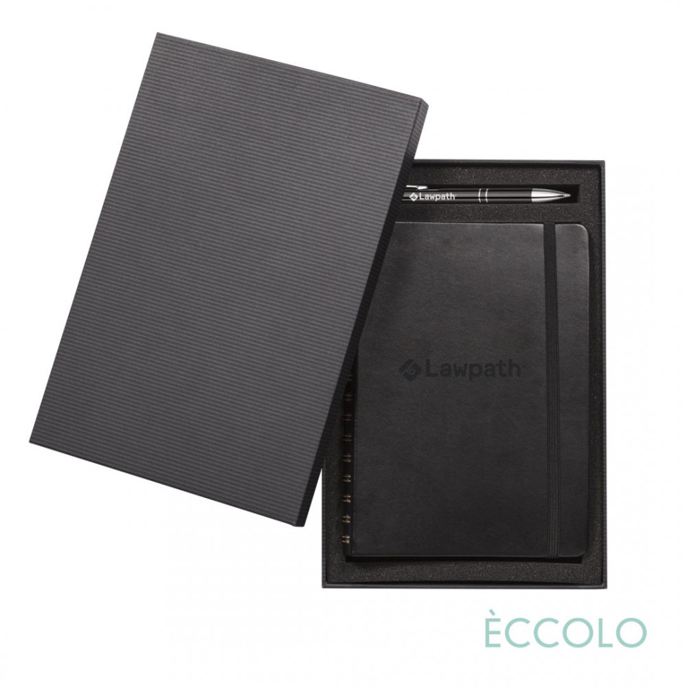 Logo Branded Eccolo Kabuki Spiral Journal/Clicker Pen Gift Set - (M) 6"x8" Black Logo Branded Eccolo Kabuki Spiral Journal/Clicker Pen Gift Set - (M) 6"x8" Black