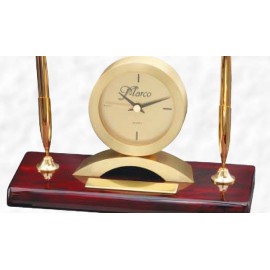 Piano Finish Rosewood Desk Set & Clock w/ 2 Pens (5 1/2"x7 3/4") Custom Imprinted  Piano Finish Rosewood Desk Set & Clock w/ 2 Pens (5 1/2"x7 3/4") Custom Imprinted