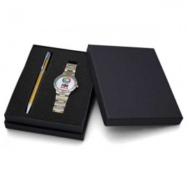 Sporty Design Bracelet Watch Set with Polished Aluminum Pen with Logo