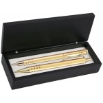 Dot Grip Pen Set Series- Gold Pen and Roller Pen Set, Crescent Moon Shape Clip, black wood gift box Custom Imprinted