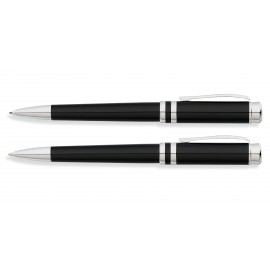 Logo Branded Franklin Covey Freemont Deco Black Lacquer Ballpoint Pen/0.9mm Pencil Set