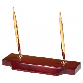 Logo Branded Double Tone Pen Set on Rosewood Piano Finish Base - PEN22