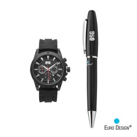 Customized Euro Design Bernau Watch/Pen Set - Black