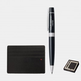 Logo Branded SHEAFFER Executive Gift Set Glossy Black 300 Ballpoint Pen with Credit Card Holder