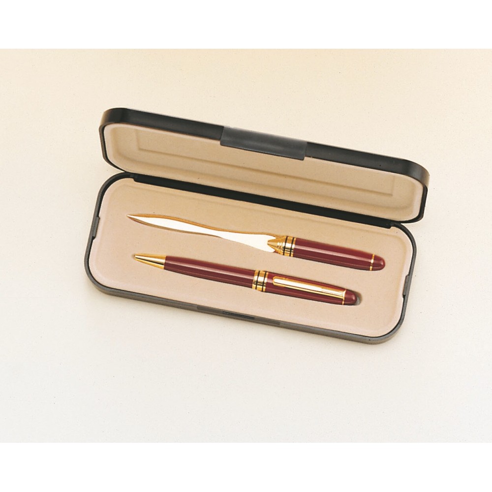 Blue Euro Pen & Letter Opener Set Custom Printed