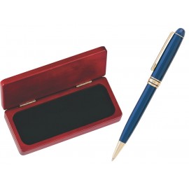 MB Series Ball Point Pen in Rosewood gift box - Blue pen set with Logo