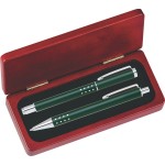 Logo Branded Dot Grip Pen Set Series- Green Pen and Roller Pen Set, Crescent Moon Shape Clip, Rosewood gift box