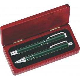 Dot Grip Pen Set Series- Green Pen and Roller Pen Set, Crescent Moon Shape Clip, Rosewood gift box with Logo  Dot Grip Pen Set Series- Green Pen and Roller Pen Set, Crescent Moon Shape Clip, Rosewood gift box with Logo