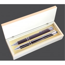 Promotional JJ Series Gunmetal Stylus Pen and Pencil Set in white wood Presentation Gift Box