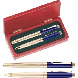 WM Series Pen and Roller Pen Gift Set in Rosewood gift box - blue pen set Custom Imprinted