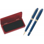 MB Series Pen and Roller Pen Gift Set in Rosewood gift box - blue pen set Custom Printed