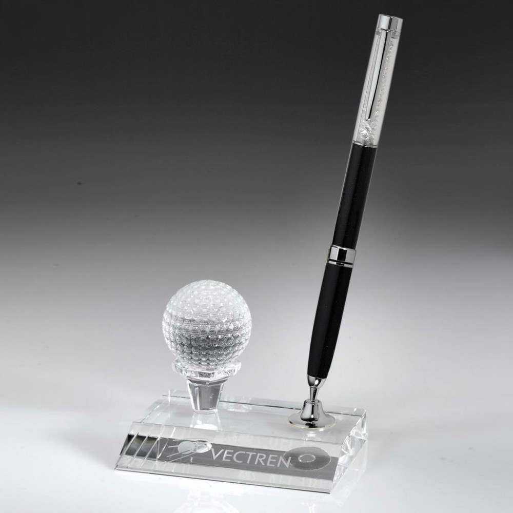 Black Ballpoint Pen Set - Crystal Desktop Award Custom Imprinted