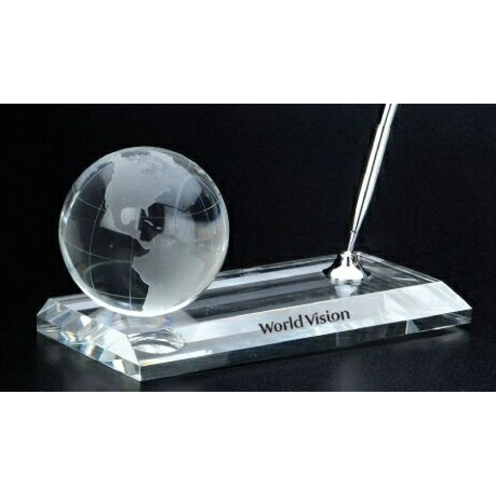 Crystal Globe Pen Stand Set Logo Branded