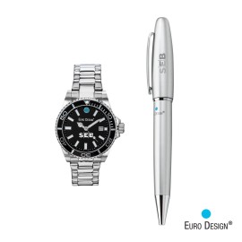 Custom Euro Design Velten Watch/Pen Set - Silver