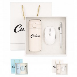 Office Essentials Gift Set with Insulated Bottle, Mouse and Pen Custom Imprinted