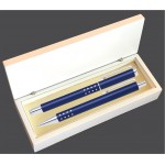 Custom Printed Dot Grip Pen Set Series- Blue Pen and Roller Pen Set, Crescent Moon Shape Clip, white gift box