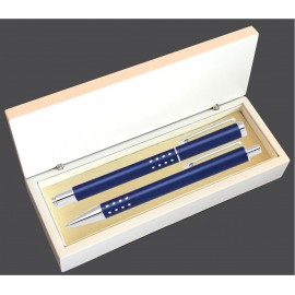 Dot Grip Pen Set Series- Blue Pen and Roller Pen Set, Crescent Moon Shape Clip, white gift box with Logo