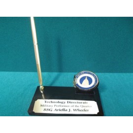 Desk Set w/Black Acrylic Coin Holder on Right (1 Pen) Custom Imprinted