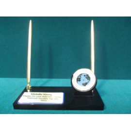 Custom Imprinted Desk Set w/Black Acrylic Coin Holder on Right (2 Pens)