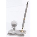Custom Printed Optical Crystal Golf Ball Pen Set w/Pearl White Pen