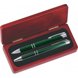 Logo Branded JJ Series Green Stylus Pen and Pencil Set in Rosewood Presentation Gift Box