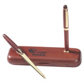 Custom Printed Wood Pen & Letter Opener w/Stand  Custom Printed Wood Pen & Letter Opener w/Stand