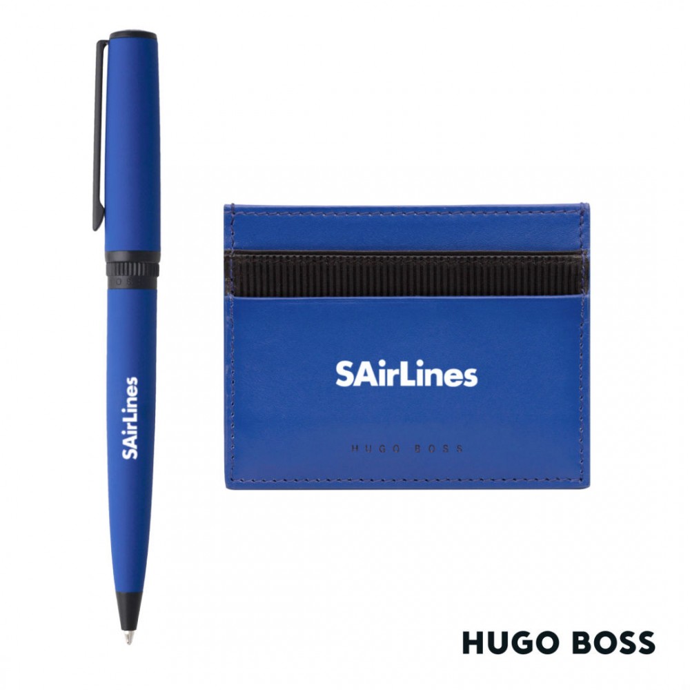 Hugo Boss Matrix Card Holder/Gear Matrix Ballpoint Pen - Blue Custom Printed