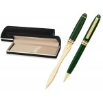 Logo Branded MB Series Pen and Letter Opener Gift Set in black velvet gift box - Green pen set