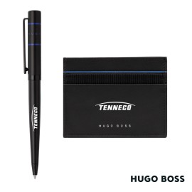 Hugo Boss Gear Card Holder/Ribbon Matrix Ballpoint Pen - Blue Logo Branded