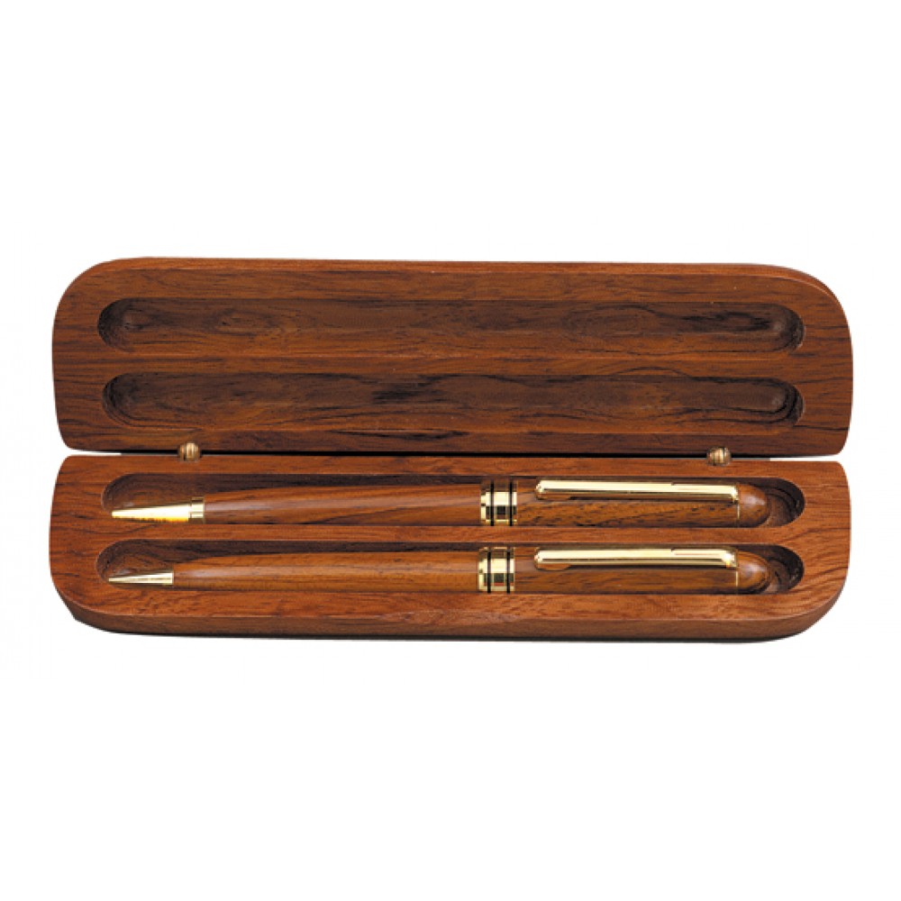 2 Piece Rosewood Pen/ Pencil Set in Rosewood Box Logo Branded 2 Piece Rosewood Pen/ Pencil Set in Rosewood Box Logo Branded