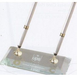 Logo Branded Jade Glass Pen Set w/2 Silver Pens  Logo Branded Jade Glass Pen Set w/2 Silver Pens