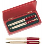 WM Series Pen and Roller Pen Gift Set in Rosewood gift box - red pen set Custom Printed