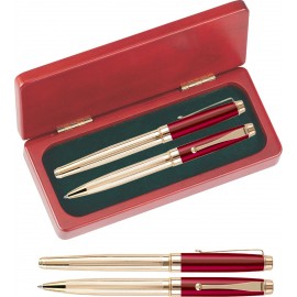 Promotional WM Series Pen and Roller Pen Gift Set in Rosewood gift box - red pen set