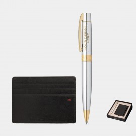 Customized SHEAFFER Executive Gift Set Bright Chrome Trim 300 Ballpoint Pen with Credit Card Holder