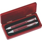 Logo Branded Dot Grip Pen Set Series- Red Pen and Roller Pen Set, Crescent Moon Shape Clip, Rosewood gift box